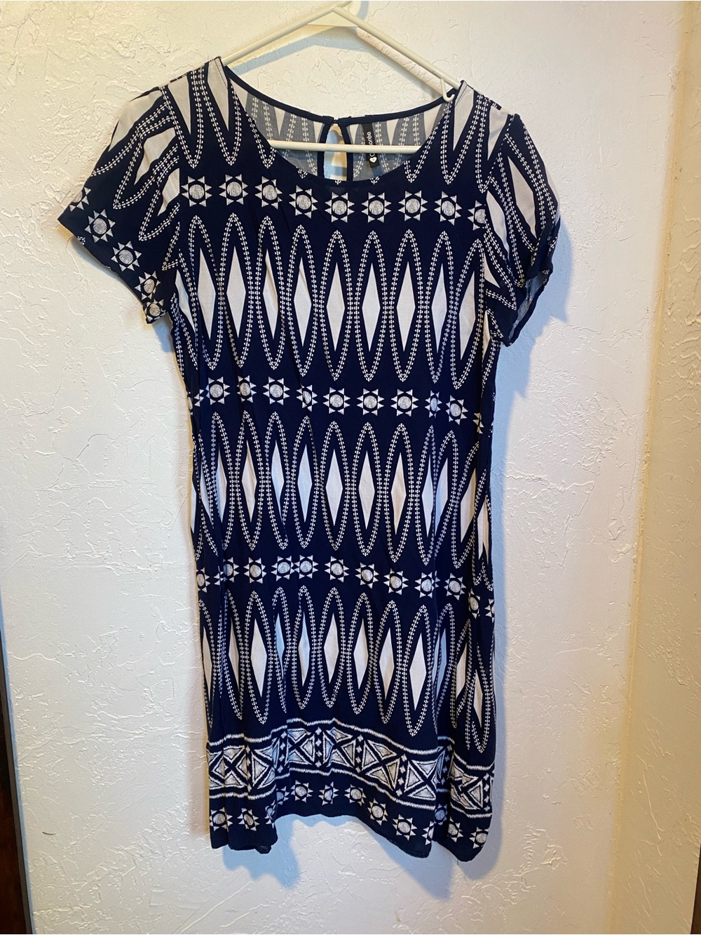 Navy and White Geometric Short Sleeve Women's Dress